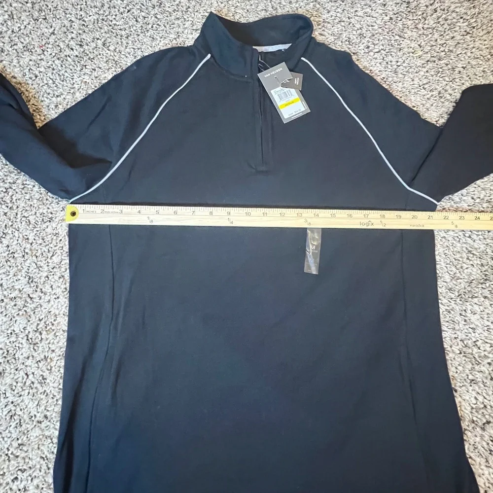 Van Heusen Mens Black Essential Tail Quarter Zip Pullover Soft Touch Medium NEW